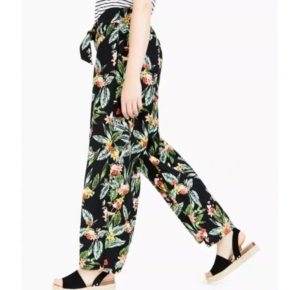 Charter Club Linen Black w/ Jungle Print Women's Wide Leg Pants Tie Waste Small